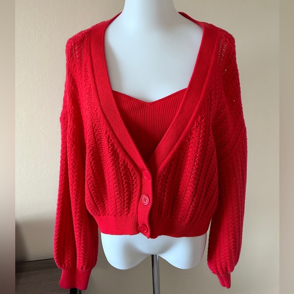 Alice + Olivia Lauretta Cami Knit Tank Top In Bright Poppy (red) Size Medium - Picture 15 of 16